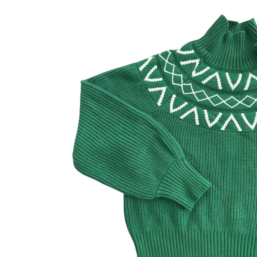 Varley Sweater Womens Small Green Marcie Fair Isle Yoke Knit Pullover Geometric - Picture 5 of 11